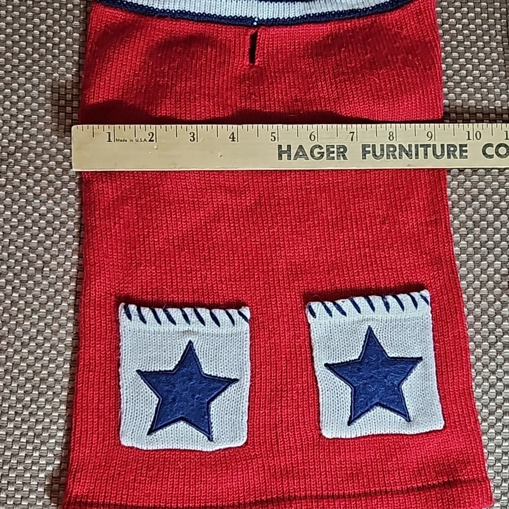 Vintage handmade dog sweater with hood.  Stars on pockets.  Size M
